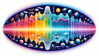 Flat Style Electromagnetic Waves Illustration. Generative AI. - obrazy, fototapety, plakaty