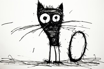 Ugly pencil doodle drawing of a cat