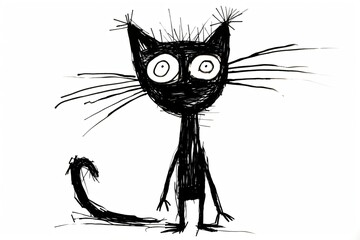 Ugly pencil doodle drawing of a cat