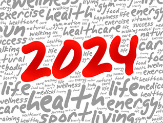 2024 health and sport goals word cloud, motivation concept background