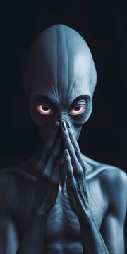 An extraordinary portrait of unknown adorable alien species over an alien finger, a style of high alien fashion.
