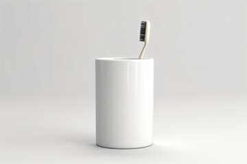 A white ceramic toothbrush holder isolated on a grey background