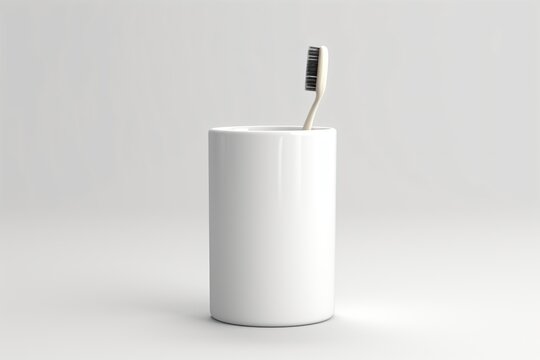 A White Ceramic Toothbrush Holder Isolated On A Grey Background