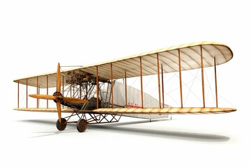 First aircraft by the Wright Brothers, seen from a different angle, isolated on a white background in a 3D illustration. Generative AI