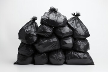 Black garbage bags isolated on a white background