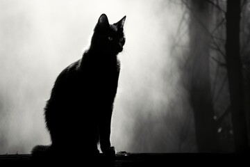 Silhouette of a cat in a foggy room
