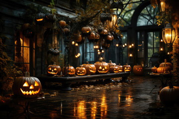 Halloween jack o' lantern outside on a path