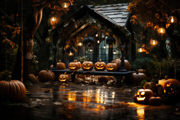 Halloween jack o' lantern outside on a path