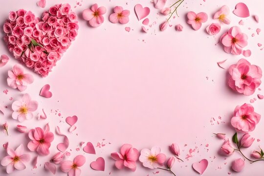 pink background with hearts and flowers
