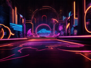 Abstract Neon City Background with Vibrant Colors and Glowing Lights