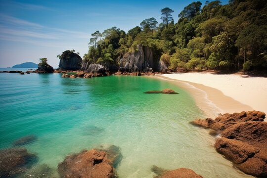 Explore gorgeous Mergui Archipelago in Myanmar - a breathtaking Asian tropical beach. Generative AI