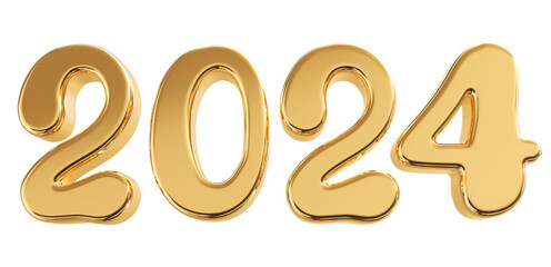 Happy New Year 2024 Gold Number 3d