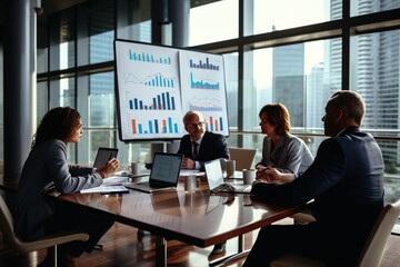 Business team meeting using calculator Work with charts and analyze business strategies. financial statistics sitting at the desk, Concept meeting.