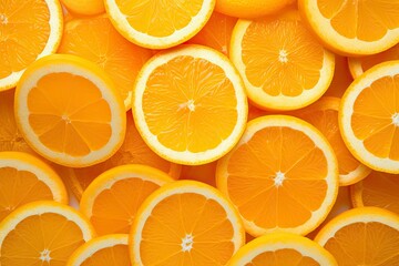 Orange fruit slices citrus arrangement full frame background.