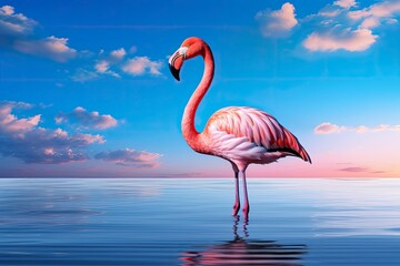 Pink Flamingo in the water.