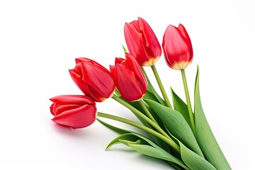 Naklejka premium Red tulips isolated on white background.