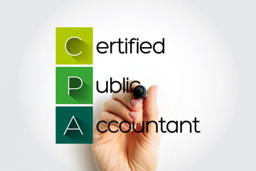 CPA Certified Public Accountant - designation provided to licensed accounting professionals, acronym text with marker