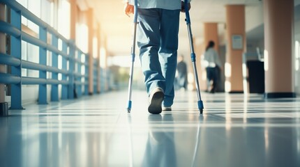 Obraz premium persona caminando con muletas en un hospital
