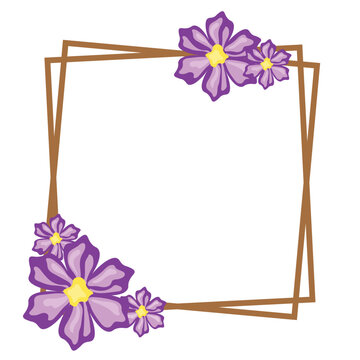 Botanical square frame design template elements, purple flower frame illustration, floral border with editable line