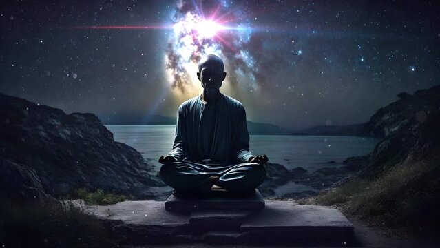 Meditation in the night Find inner peace through meditation in the serene landscape. Achieve balance and spirituality while meditating in the peaceful outdoors
