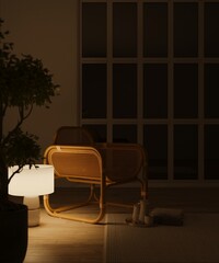 3d render of the living room with wooden floor.