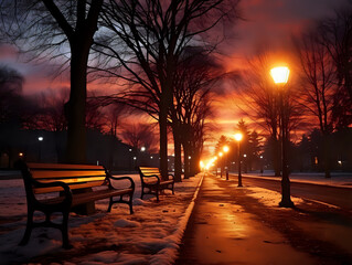 sunset in the park in the city