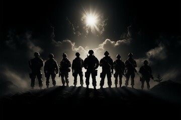 Fototapeta na wymiar Dark backdrop showcases the formidable silhouette of the Army