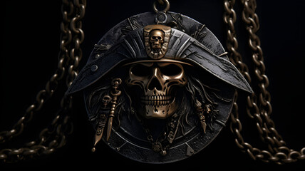 pirate necklace, silver skull medal, golden skull medal, pirate treasure for a pirate event, pirate...