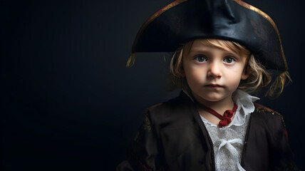 little boy in a pirate costume on a black background, pirate kid, children in costume, halloween...
