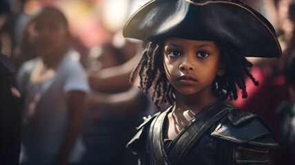 black little boy in a pirate costume on a ship, pirate kid, children in costume, halloween costume...