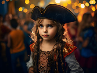 little girl in a pirate costume for a birthday party, pirate kid, children in costume, halloween...