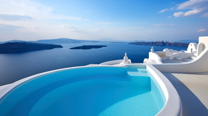 View from luxury villa with pool , sea , greek island , santorini
