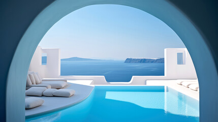 Obraz na płótnie Canvas View from luxury villa with pool , sea , greek island , santorini