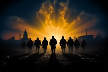In Behind Enemy Lines, soldiers silhouettes tell tales of daring bravery - obrazy, fototapety, plakaty