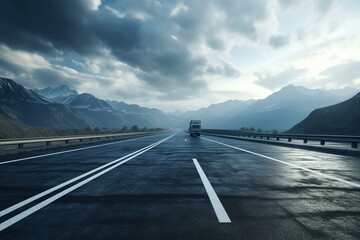 Transparent asphalt highway for logistics. Generative AI - obrazy, fototapety, plakaty
