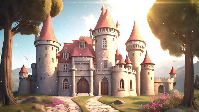 Enchanted Cartoon Castle Whimsical Particle Fantasy Loop