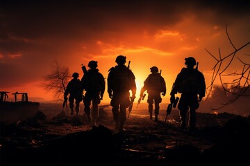 In Sunsets Sentinels, soldiers silhouette guard with the evenings warm light