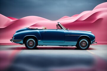 Old luxury blue and pink car