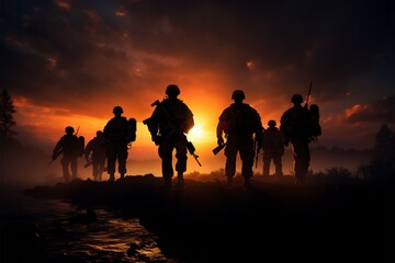 In the midst of intensity, soldiers silhouettes demand attention and respect - obrazy, fototapety, plakaty