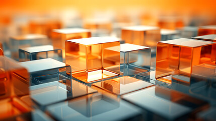abstract Orange background with glass squares and elements 