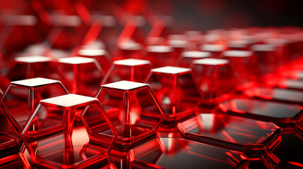 Fototapeta premium abstract Red background with glass hexagons and elements 