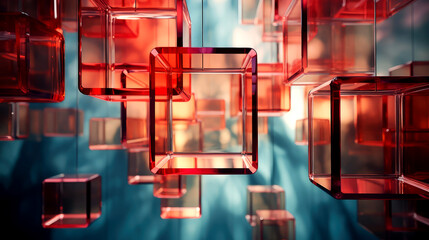 abstract Red background with glass squares and elements 