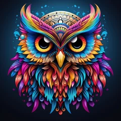 Wandcirkels aluminium Multicolored mandala owl coloring page for adults. © MDBILLAL