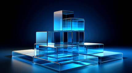 Blue background with glass squares and elements