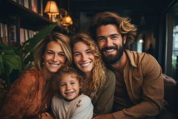 Smile, love and portrait of family on a sofa in the living room