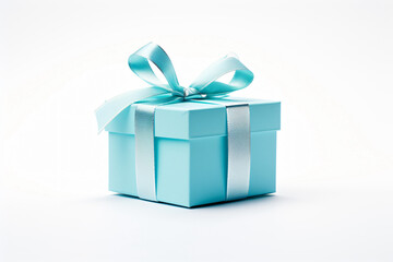 gift box with blue ribbon and bow isolated.