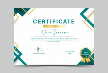 Dark green and gold geometric effect achievement certificate template Vector blank design