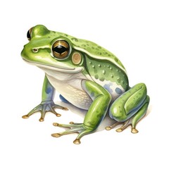 Obraz premium Watercolor green frog on white background.