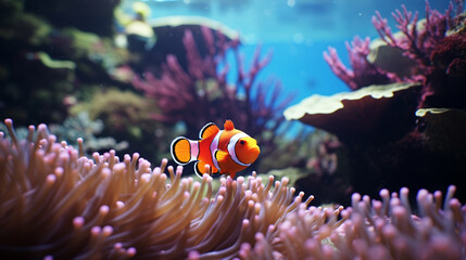 Naklejka na ściany i meble clownfish in coral reef