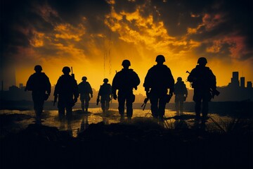 Fototapeta na wymiar Soldiers silhouettes in The Unseen Courage embody unwavering valor